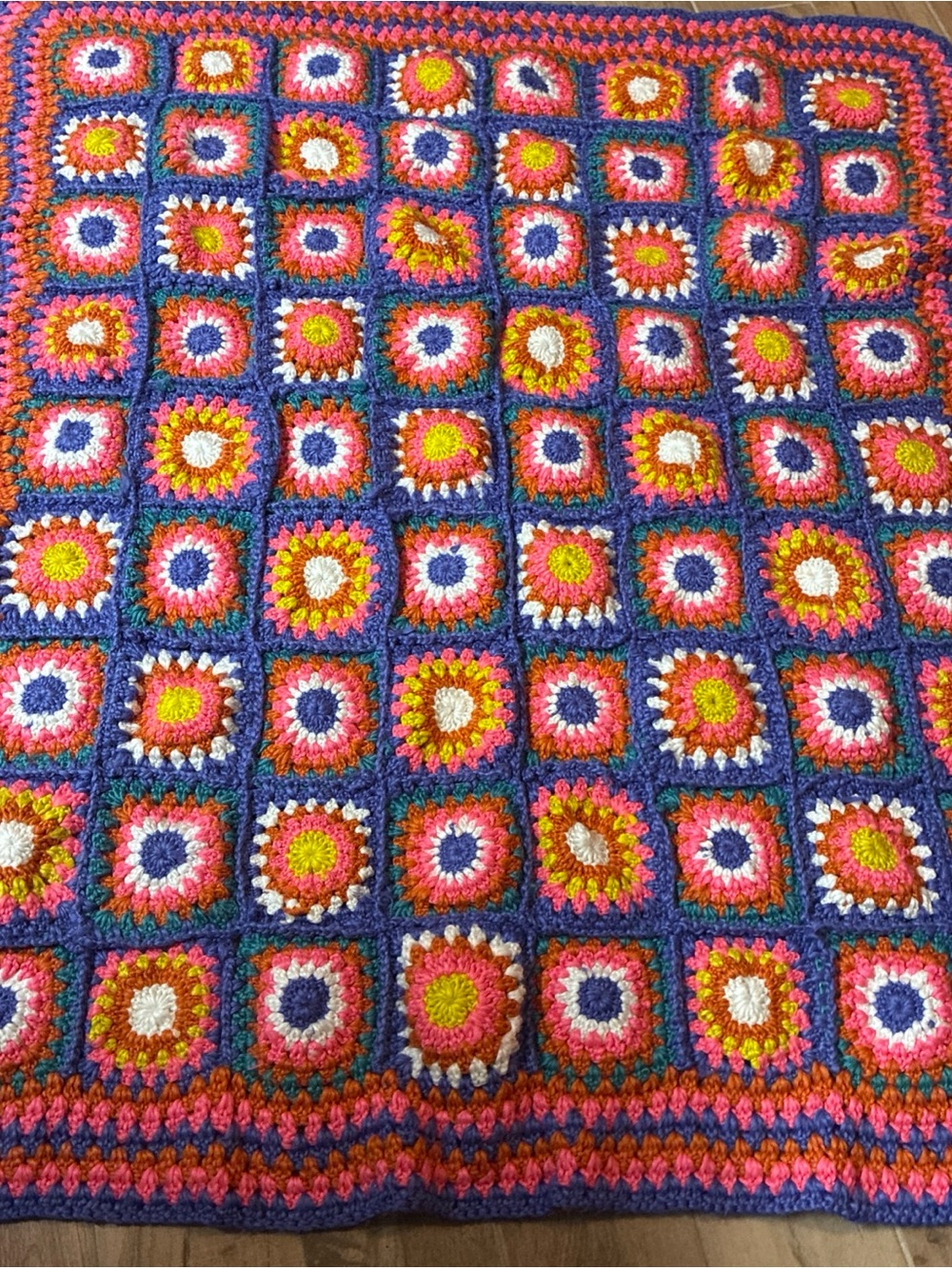 Shabby Chic Multicolor Crochet Granny Square Throw Blanket